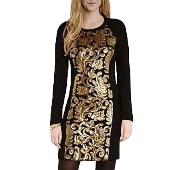 slim fit dress slacks Sadie Sequin Knit Dress Gold Sz L  Dress Rental NZ